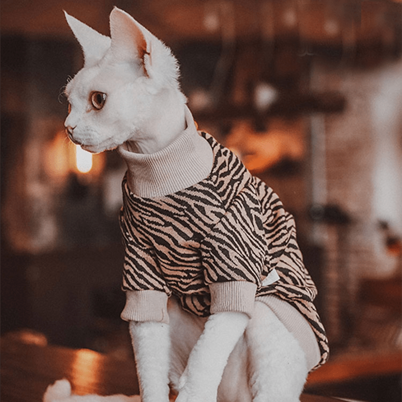 Sphynx Cat Hoodie Pullover Top Highneck Leapard Print Devon Rex Clothes - PIKAPIKA