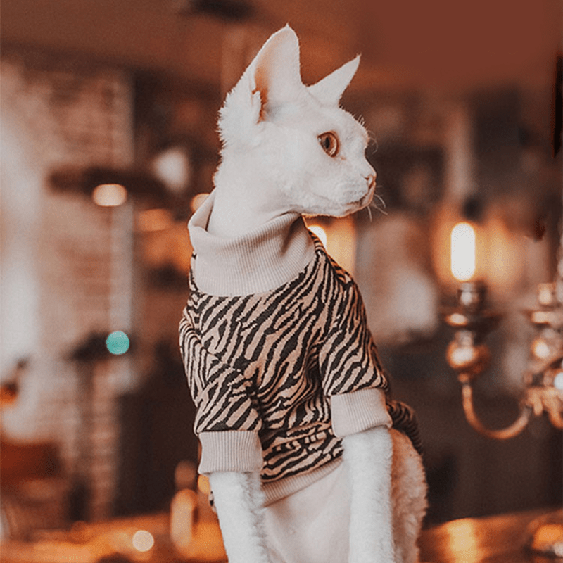 Sphynx Cat Hoodie Pullover Top Highneck Leapard Print Devon Rex Clothes - PIKAPIKA