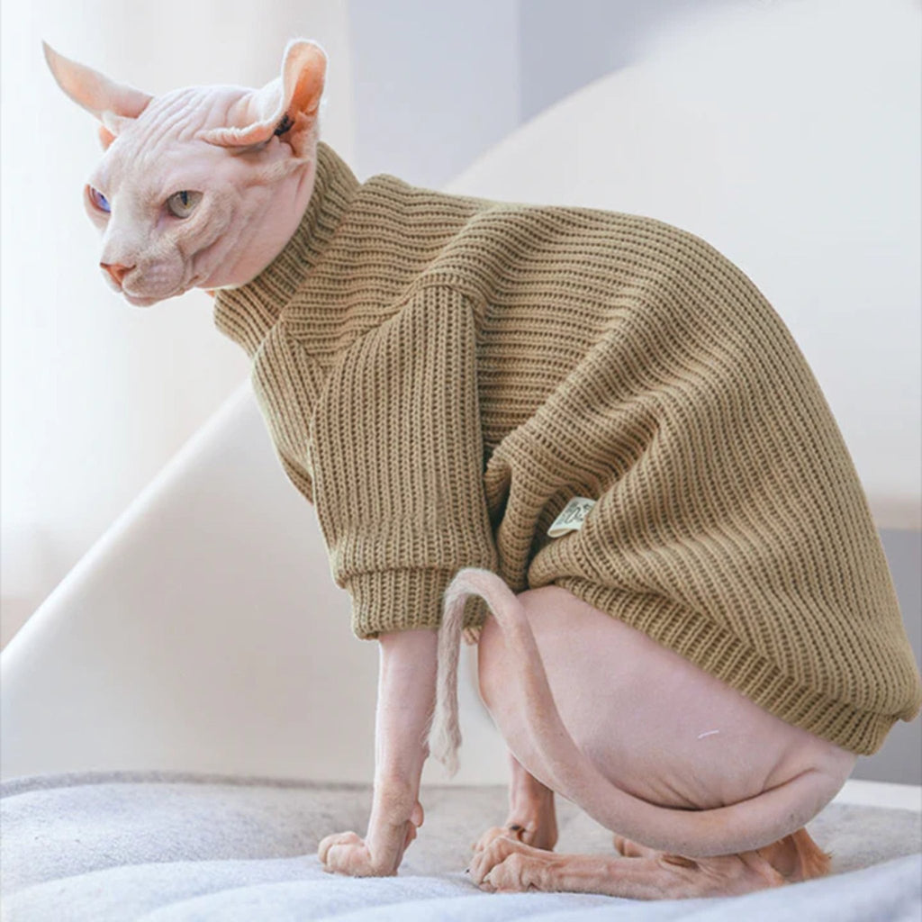Sphynx Cat Sweater Pullover Top Highneck Cable Knit Devon Rex Clothes - PIKAPIKA