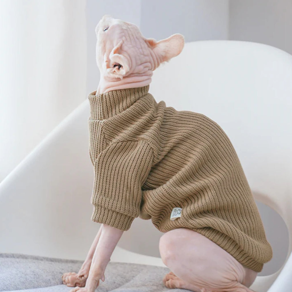 Sphynx Cat Sweater Pullover Top Highneck Cable Knit Devon Rex Clothes - PIKAPIKA