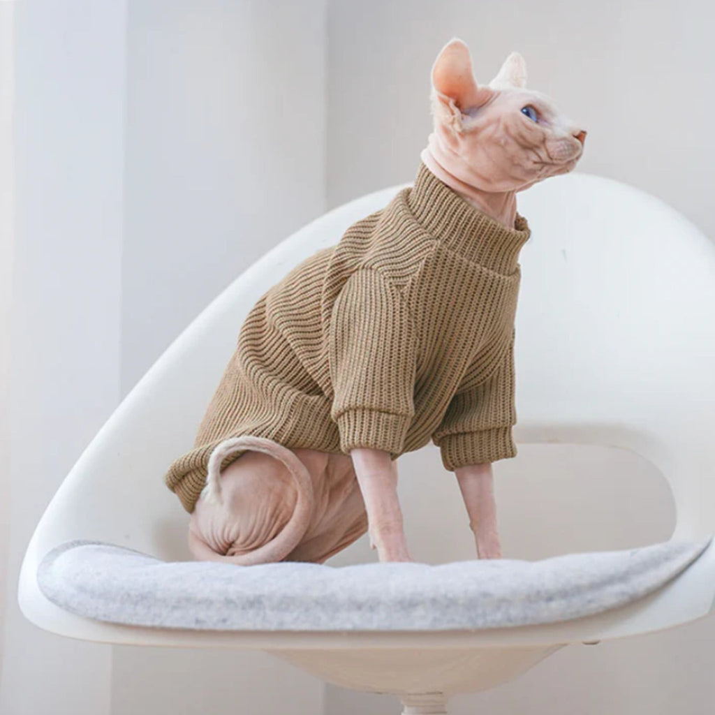 Sphynx Cat Sweater Pullover Top Highneck Cable Knit Devon Rex Clothes - PIKAPIKA
