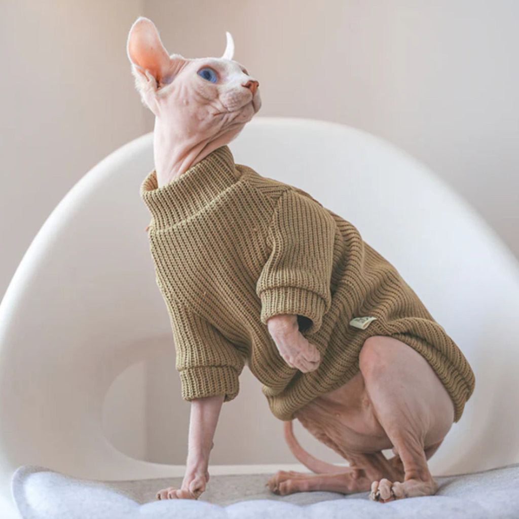 Sphynx Cat Sweater Pullover Top Highneck Cable Knit Devon Rex Clothes - PIKAPIKA