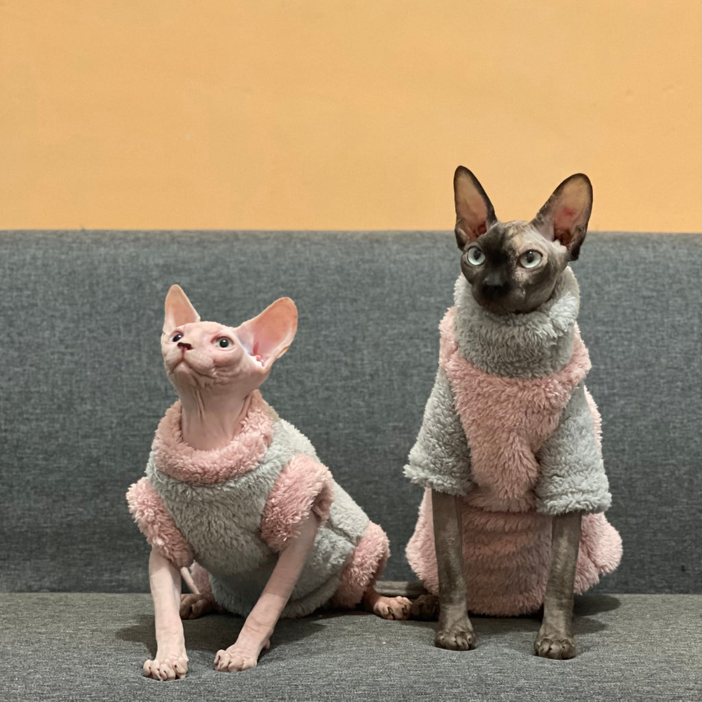 Sphynx Cat Vest Sleeveless 4Legs Highneck Fleece Coat Warm Devon Rex Clothes - PIKAPIKA