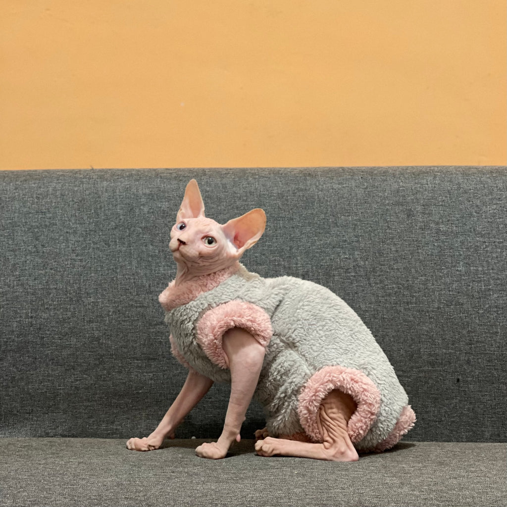 Sphynx Cat Vest Sleeveless 4Legs Highneck Fleece Coat Warm Devon Rex Clothes - PIKAPIKA