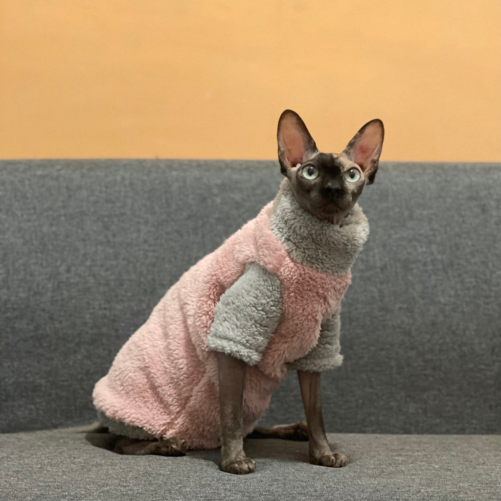 Sphynx Cat Vest Sleeveless 4Legs Highneck Fleece Coat Warm Devon Rex Clothes - PIKAPIKA