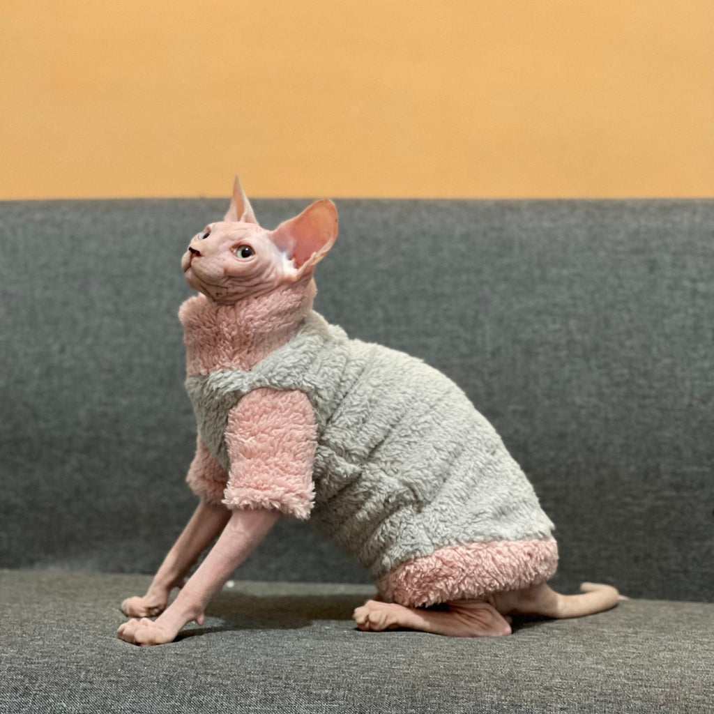 Sphynx Cat Vest Sleeveless 4Legs Highneck Fleece Coat Warm Devon Rex Clothes - PIKAPIKA
