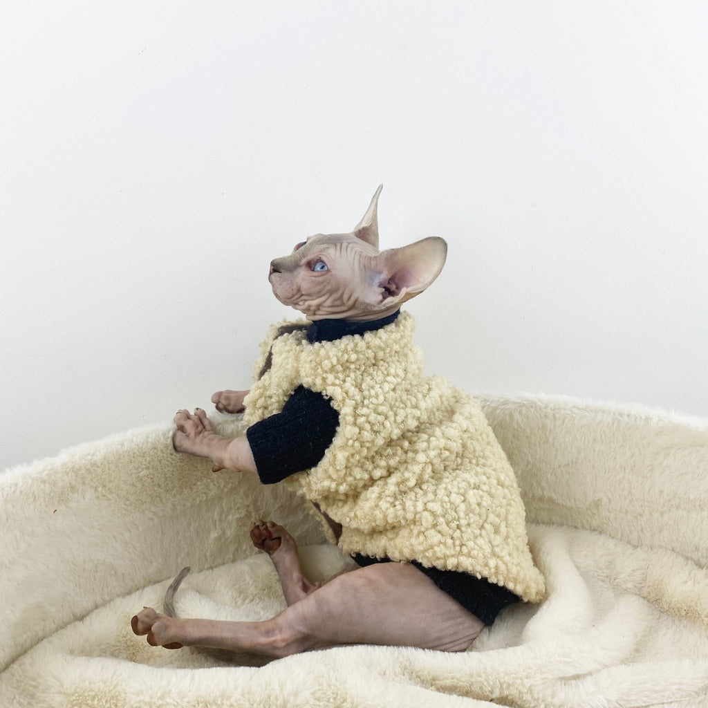 Sphynx Cat Vest Sleeveless Fleece Button Coat Warm Devon Rex Clothes - PIKAPIKA