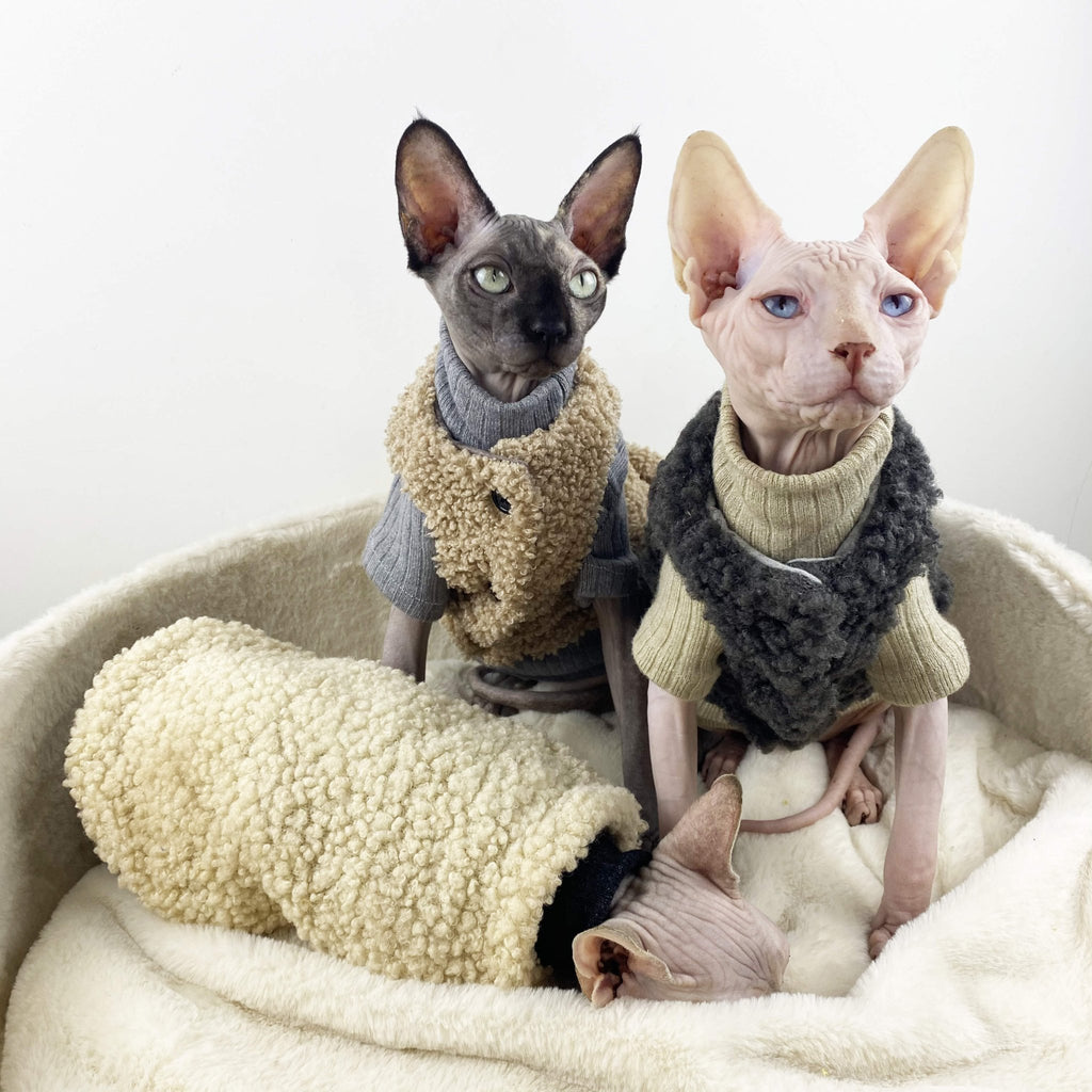 Sphynx Cat Vest Sleeveless Fleece Button Coat Warm Devon Rex Clothes - PIKAPIKA