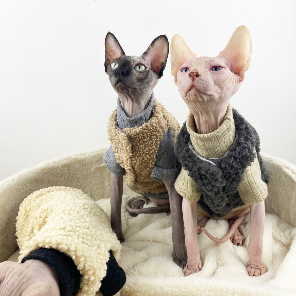 Sphynx Cat Vest Sleeveless Fleece Button Coat Warm Devon Rex Clothes - PIKAPIKA