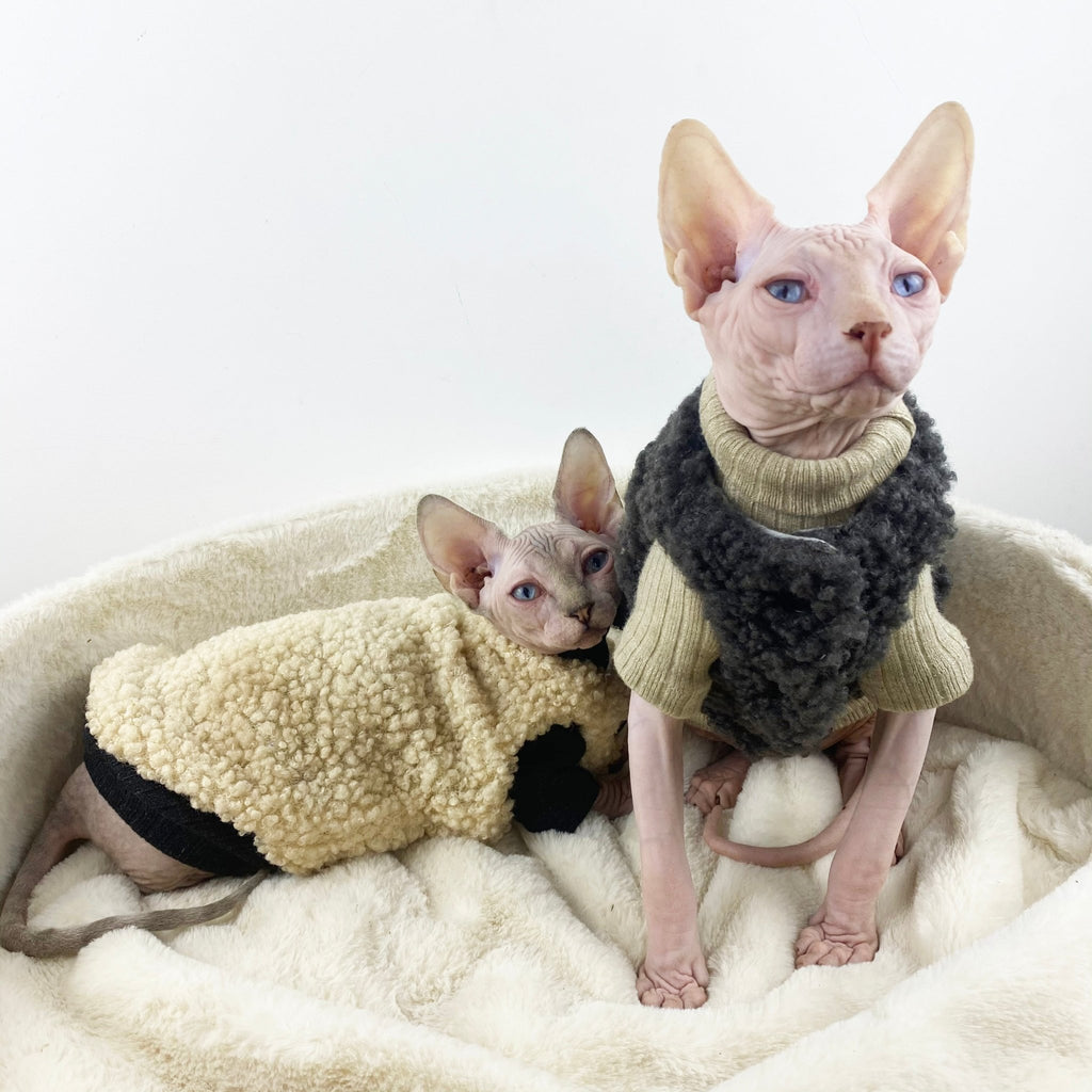 Sphynx Cat Vest Sleeveless Fleece Button Coat Warm Devon Rex Clothes - PIKAPIKA