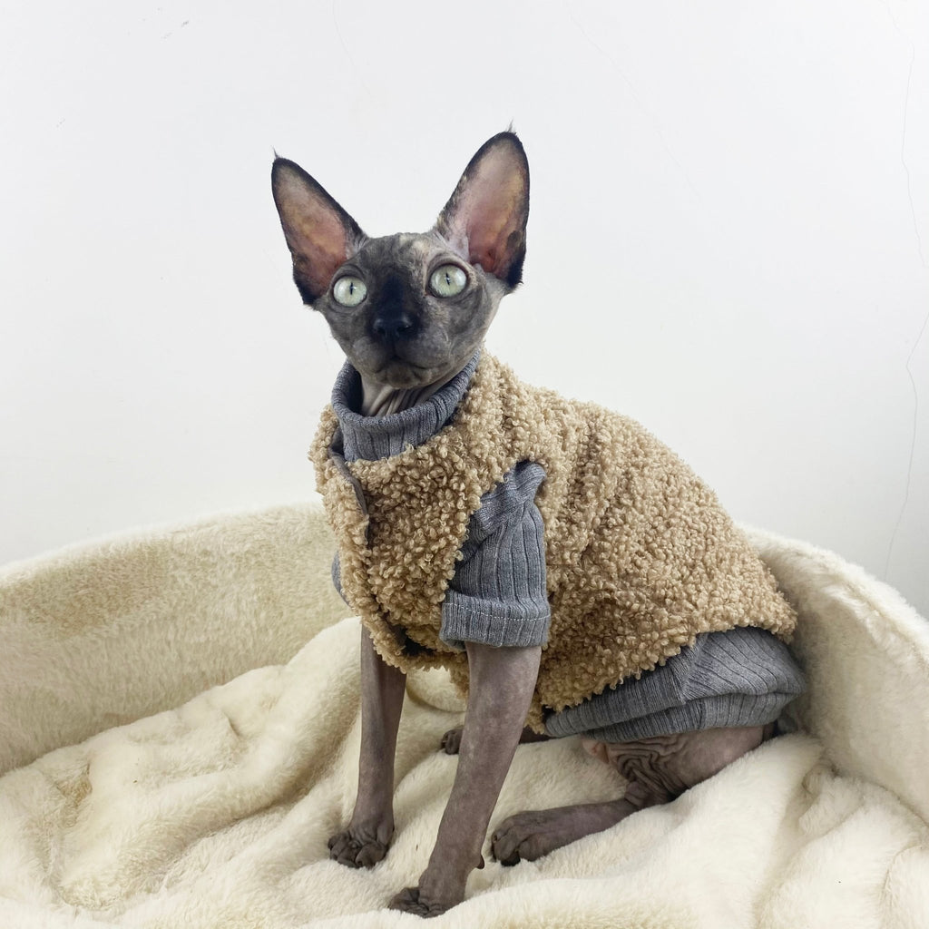 Sphynx Cat Vest Sleeveless Fleece Button Coat Warm Devon Rex Clothes - PIKAPIKA