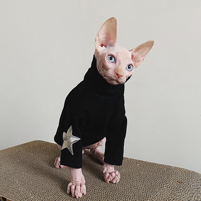 Star Embroidered Turtleneck T-shirt Sphynx Cat Clothes - PIKAPIKA