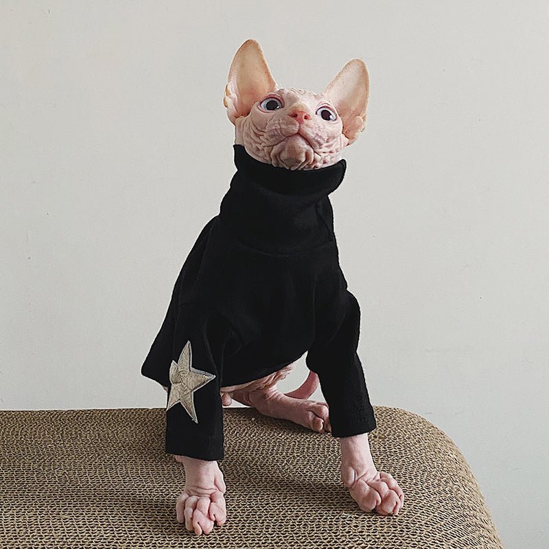 Star Embroidered Turtleneck T-shirt Sphynx Cat Clothes - PIKAPIKA