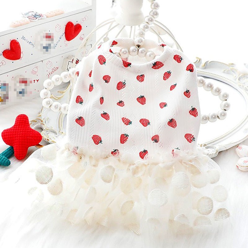 Strawberry Sleeveless Organza Cat Dress Cat Clothes - PIKAPIKA