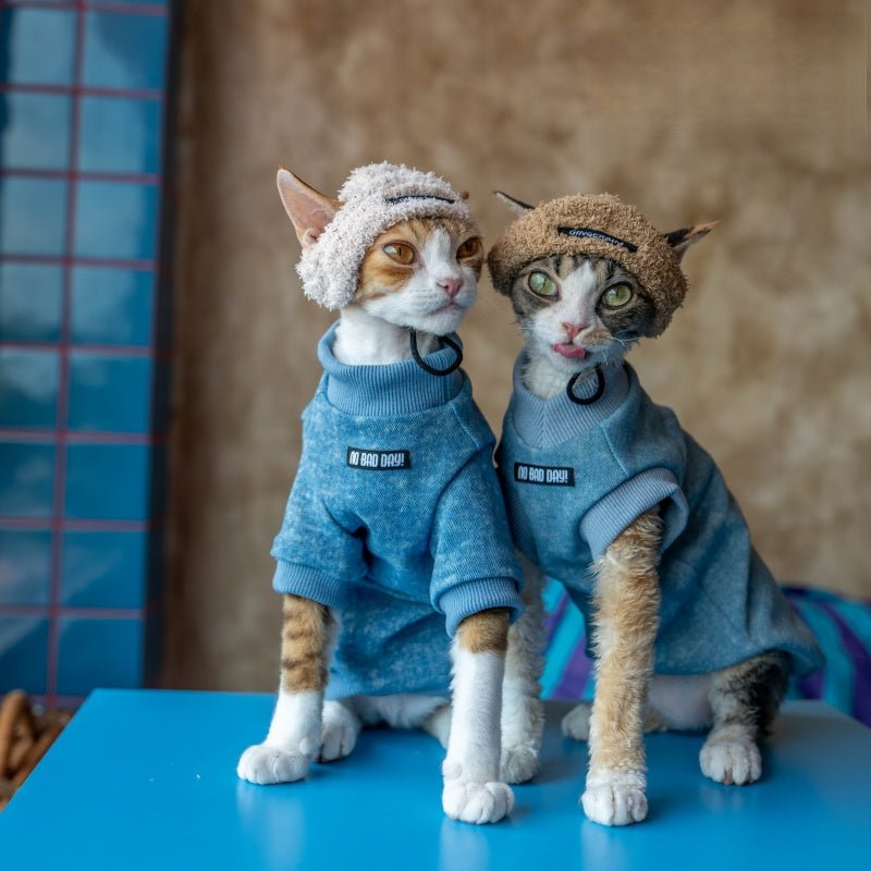 Stretch Denim Shirt Sphynx Cat Clothes Devon Rex Cozy Outfit - PIKAPIKA