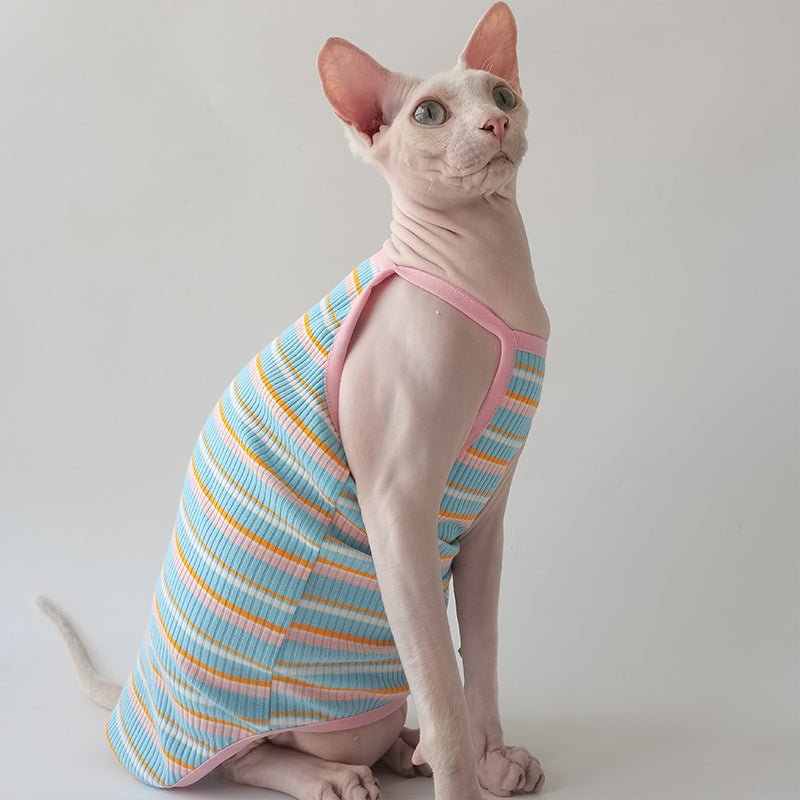Stripe Cotton Tank Top Shirt Sphynx Cat Clothes - PIKAPIKA
