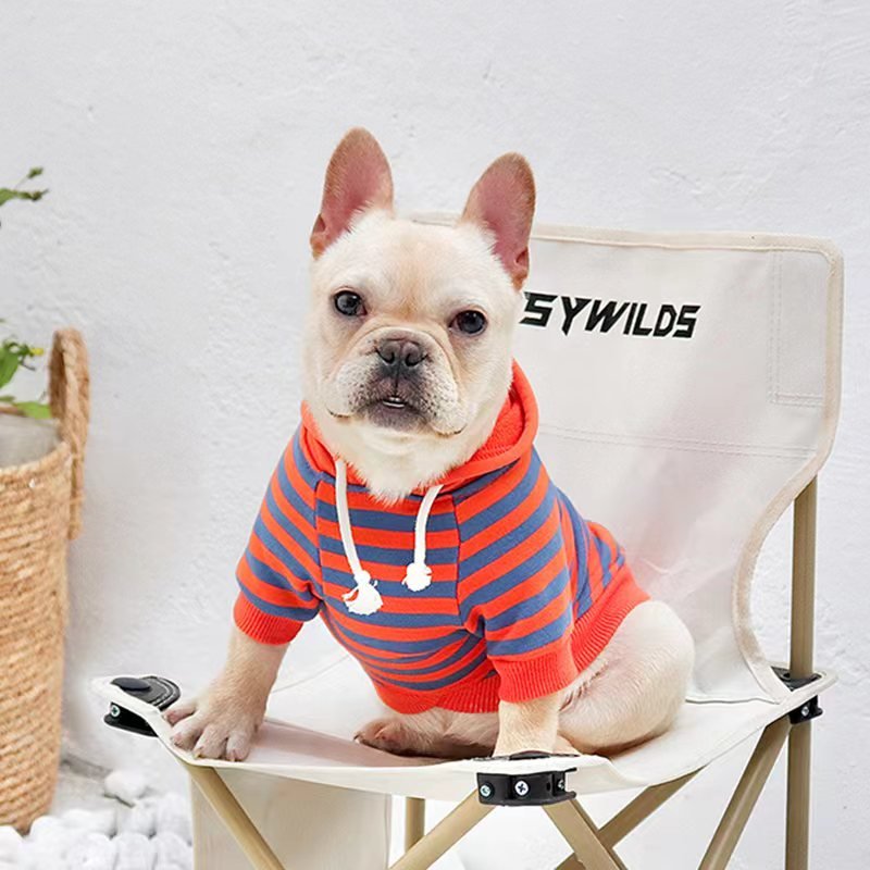 Stripe Hoodie Bulldog Dog Clothes - PIKAPIKA