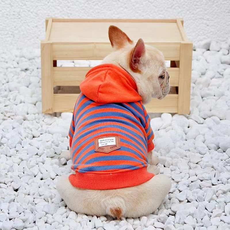 Stripe Hoodie Bulldog Dog Clothes - PIKAPIKA