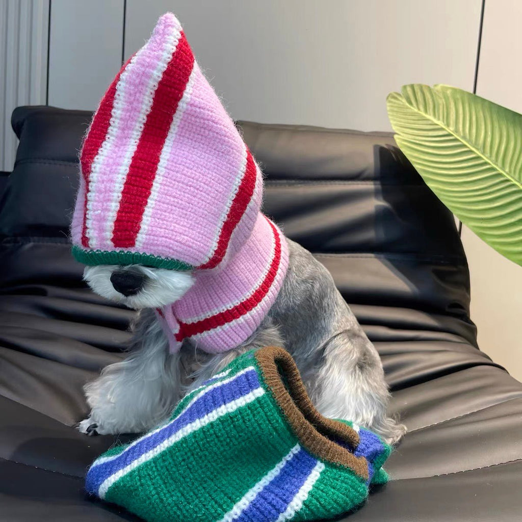 Stripe Knitted Dog Cat Hat Scarf - PIKAPIKA