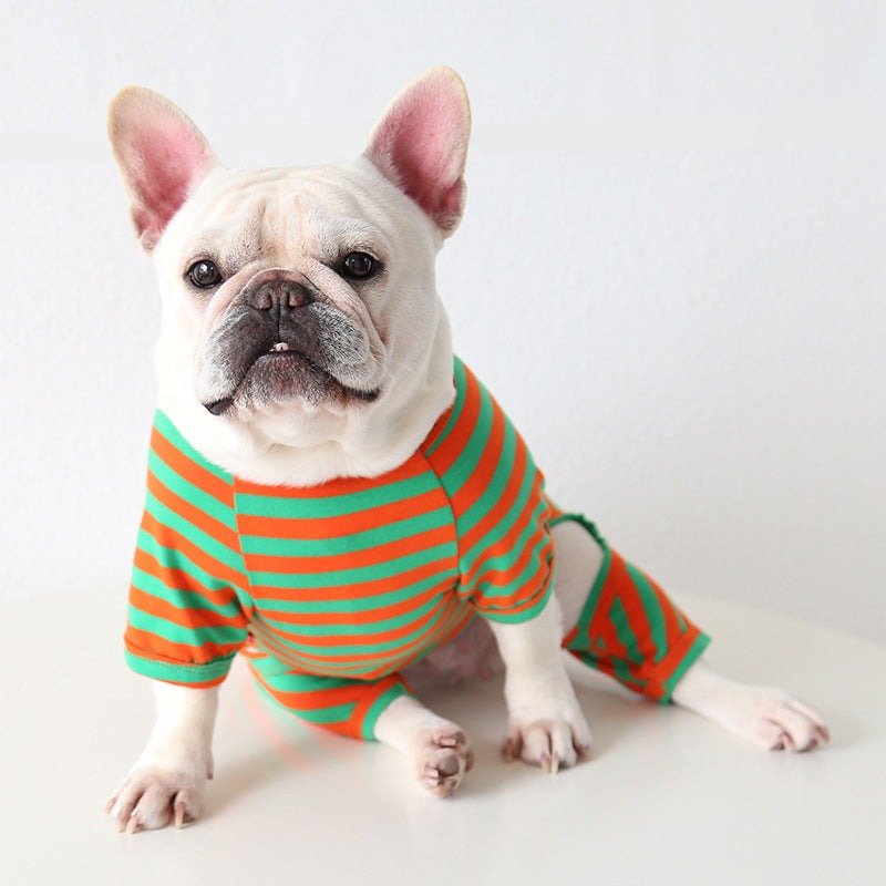 Stripe Onesie Pajama Bulldog Dog Clothes - PIKAPIKA
