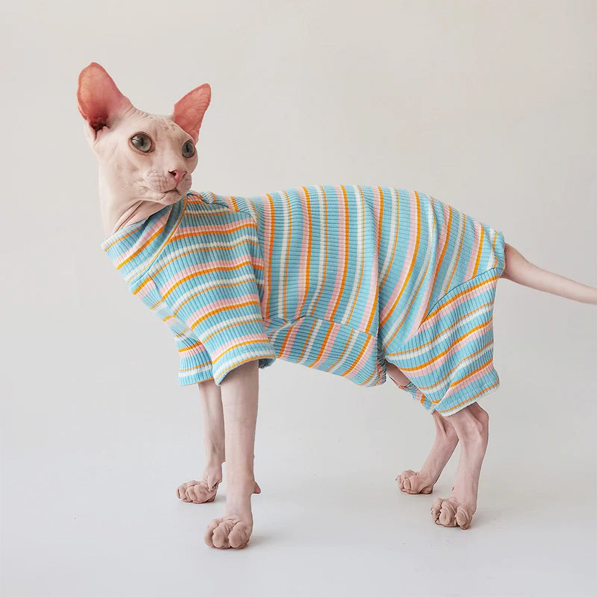 Sphynx Cat Clothes Black Stripe Breathable Shirts Suit, Pet
