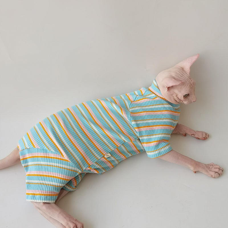 Stripe Onesie Pajama Sphynx Cat Clothes - PIKAPIKA