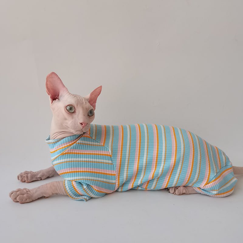 Stripe Onesie Pajama Sphynx Cat Clothes - PIKAPIKA