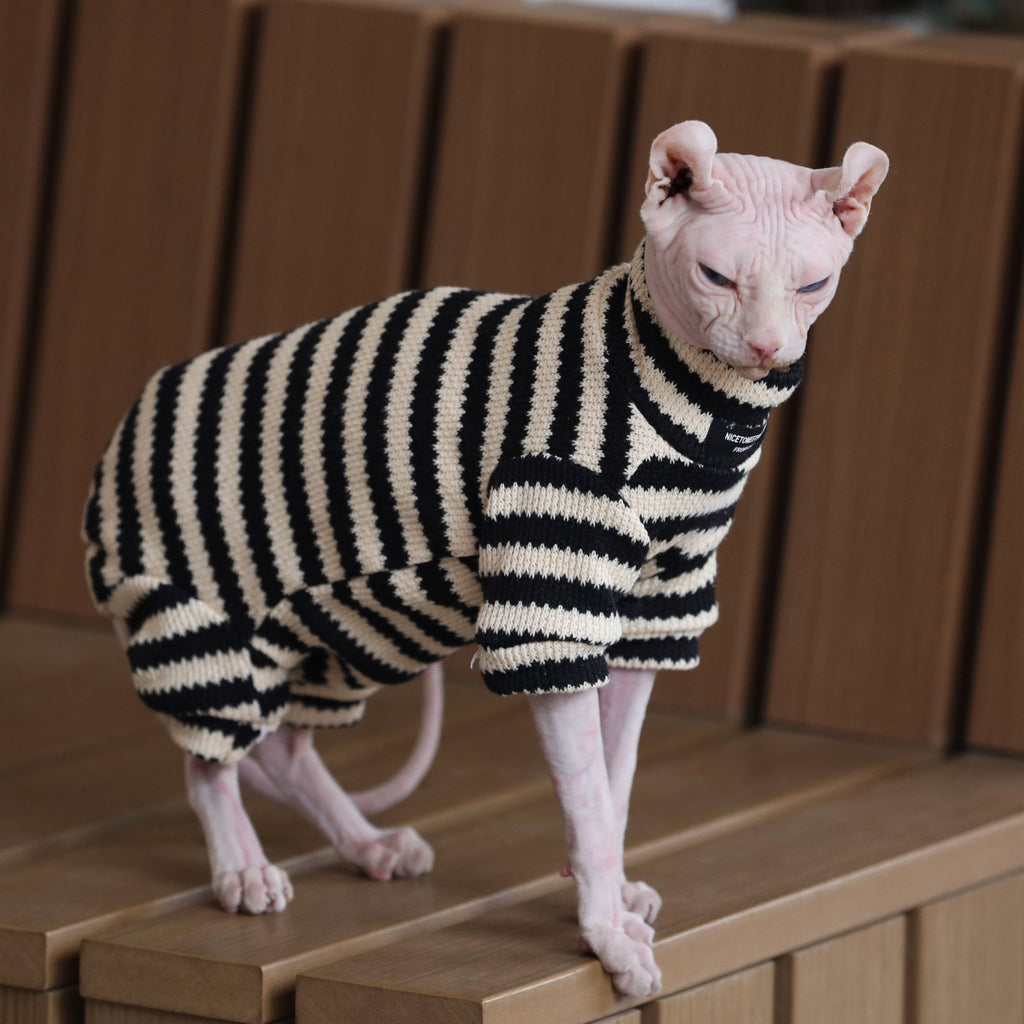 Stripe Onesies Sphynx Cat Clothes Cotton Shirts - PIKAPIKA