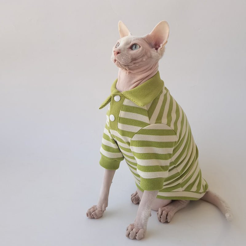 Stripe Polo Shirt Sphynx Cat Clothes - PIKAPIKA