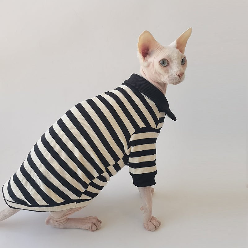 Stripe Polo Shirt Sphynx Cat Clothes - PIKAPIKA