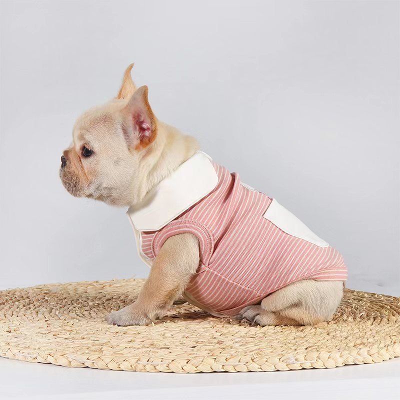 Stripe Sleeveless T Shirt Polo Top Bulldog Dog Clothes - PIKAPIKA