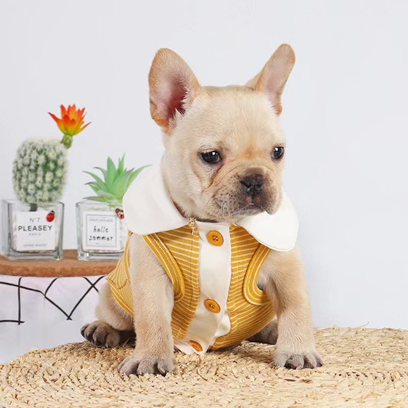 Stripe Sleeveless T Shirt Polo Top Bulldog Dog Clothes - PIKAPIKA