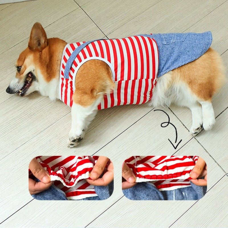 Stripes T-shirts Denim Adjustable Corgi Clothes Sleeveless - PIKAPIKA