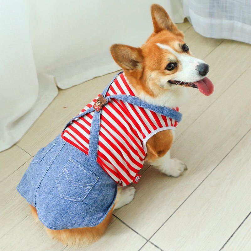 Stripes T-shirts Denim Adjustable Corgi Clothes Sleeveless