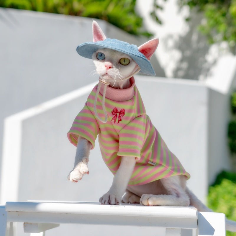 Sweet Bow Cotton Base Layer T-Shirt Sweatshirt Sphynx Cat Clothes - PIKAPIKA