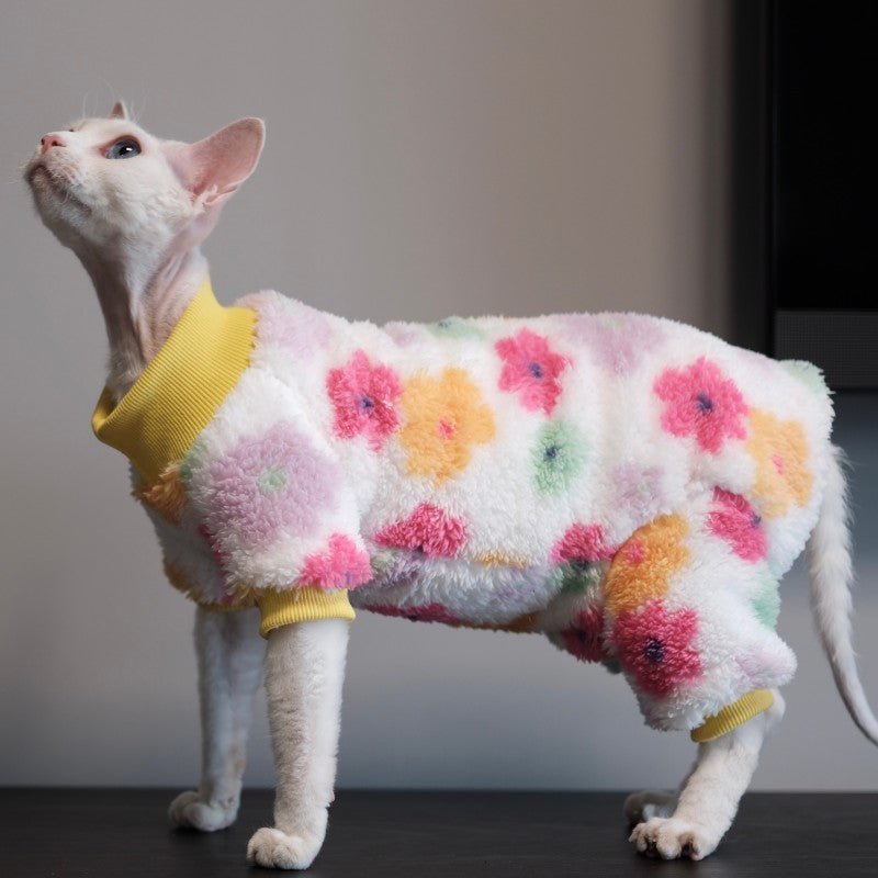 Thick Warm Four - Leg Cat Clothes Sphynx Devon Belly Cover Winter Onesie - PIKAPIKA
