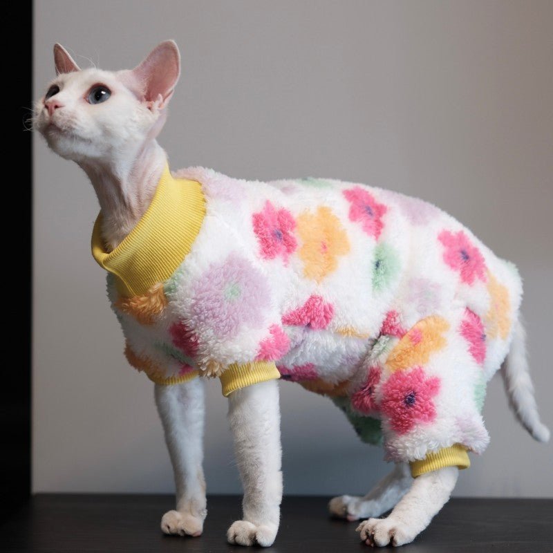 Thick Warm Four - Leg Cat Clothes Sphynx Devon Belly Cover Winter Onesie - PIKAPIKA