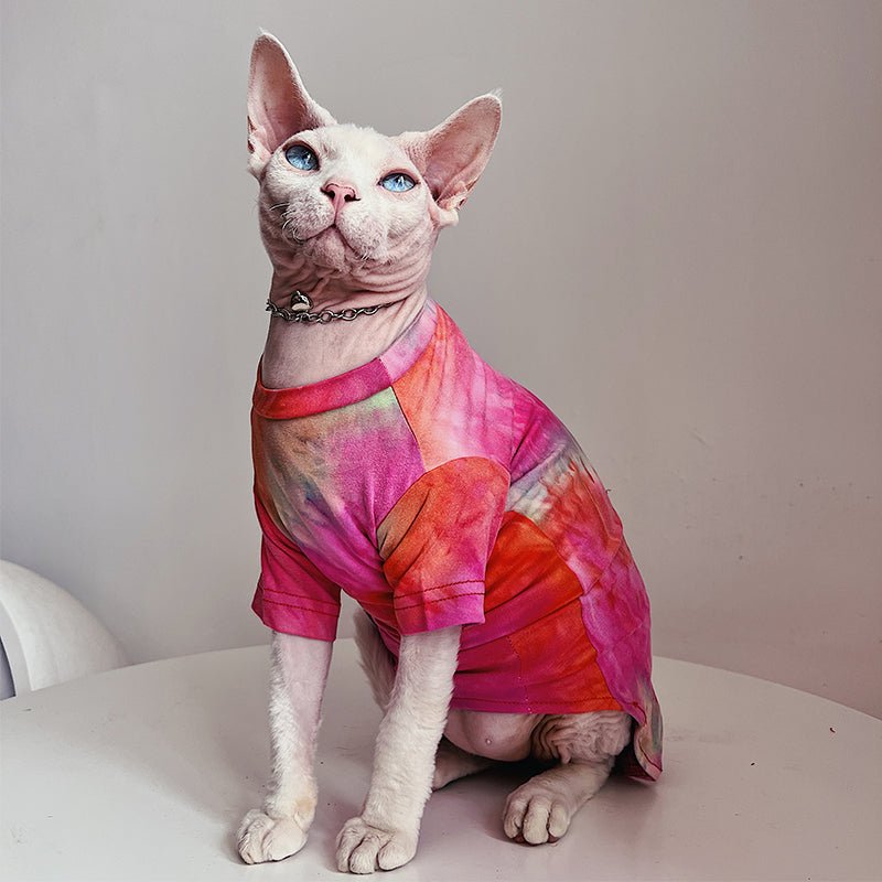 Tie-dye Cotton T-shirt Sphynx Cat Clothes - PIKAPIKA