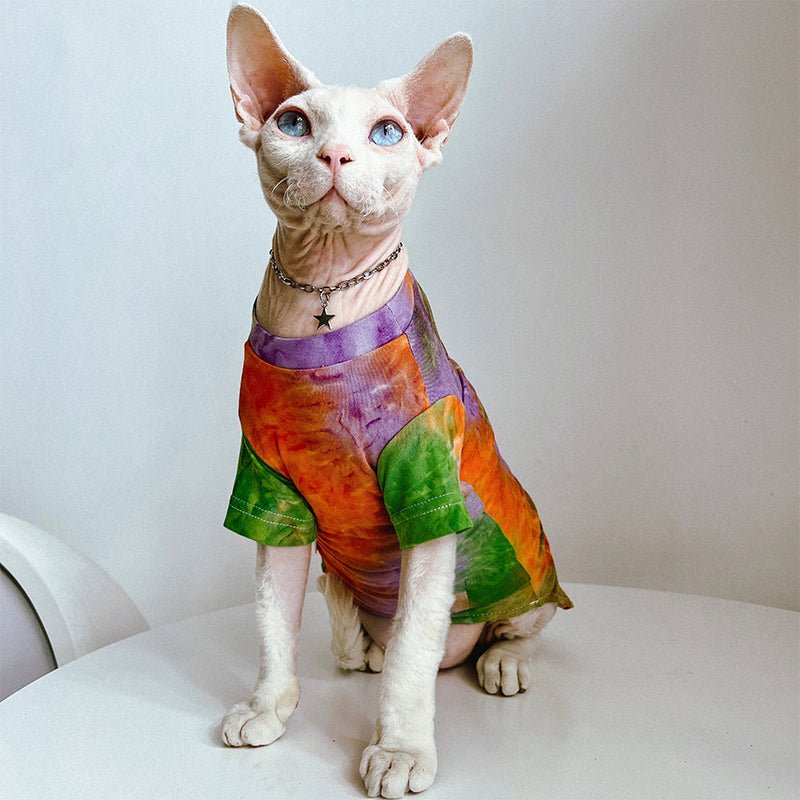 Tie-dye Cotton T-shirt Sphynx Cat Clothes - PIKAPIKA