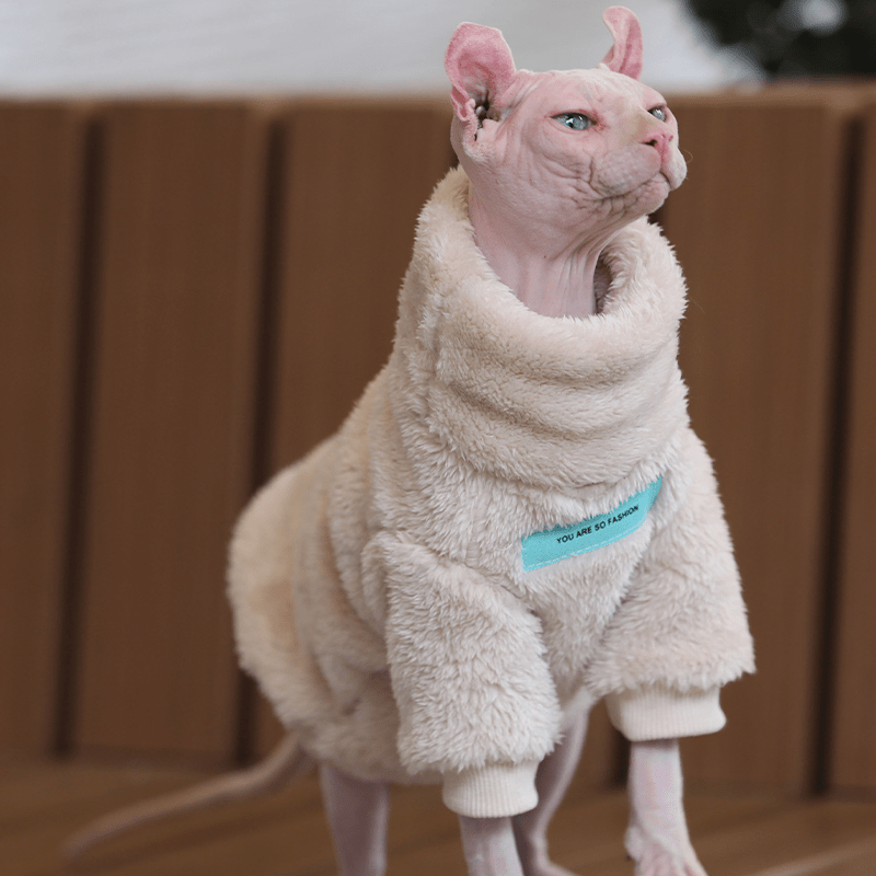 Turtleneck Fleece Shirts Sphynx Cat Clothes Pullover Warm - PIKAPIKA