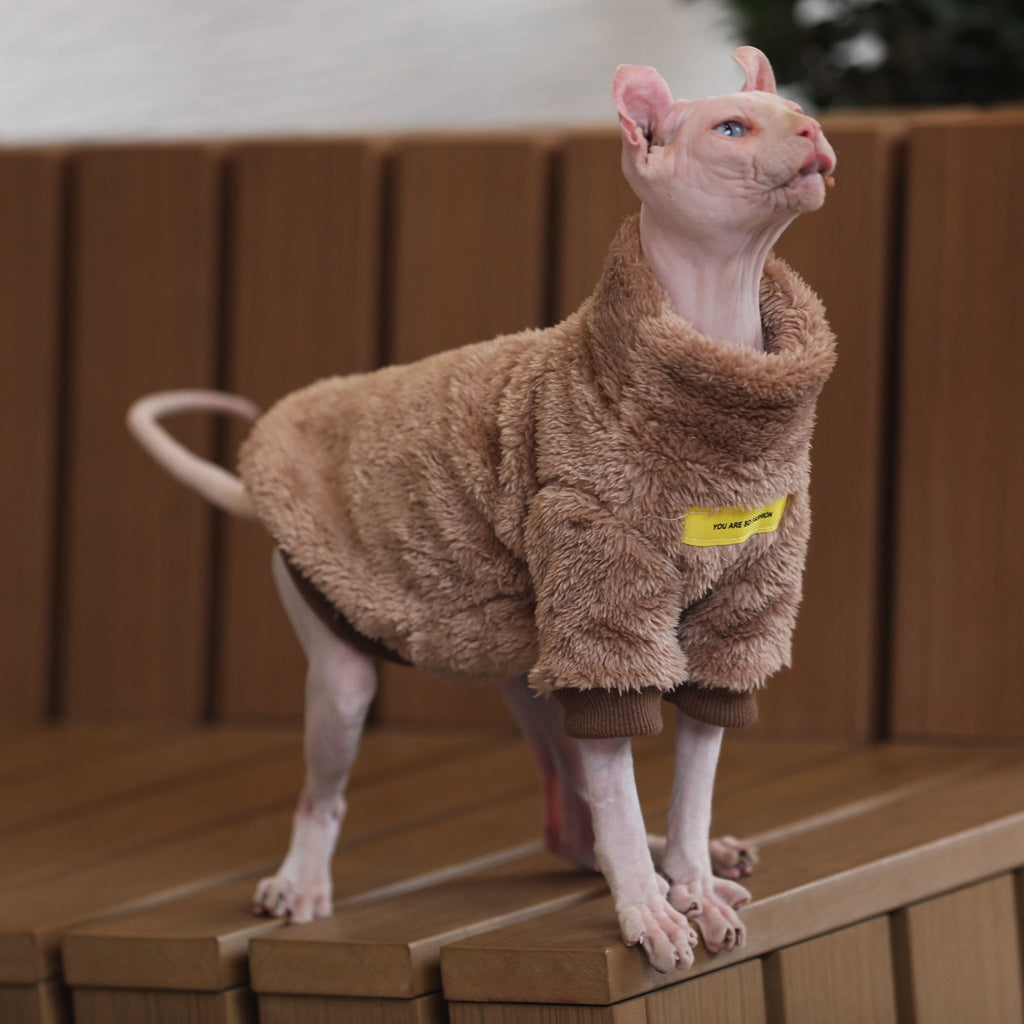 Turtleneck Fleece Shirts Sphynx Cat Clothes Pullover Warm - PIKAPIKA