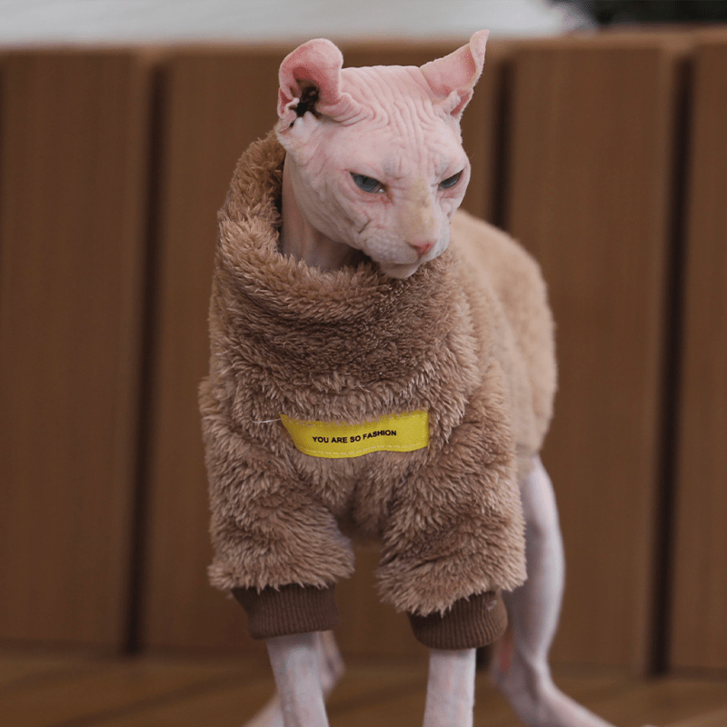 Turtleneck Fleece Shirts Sphynx Cat Clothes Pullover Warm - PIKAPIKA