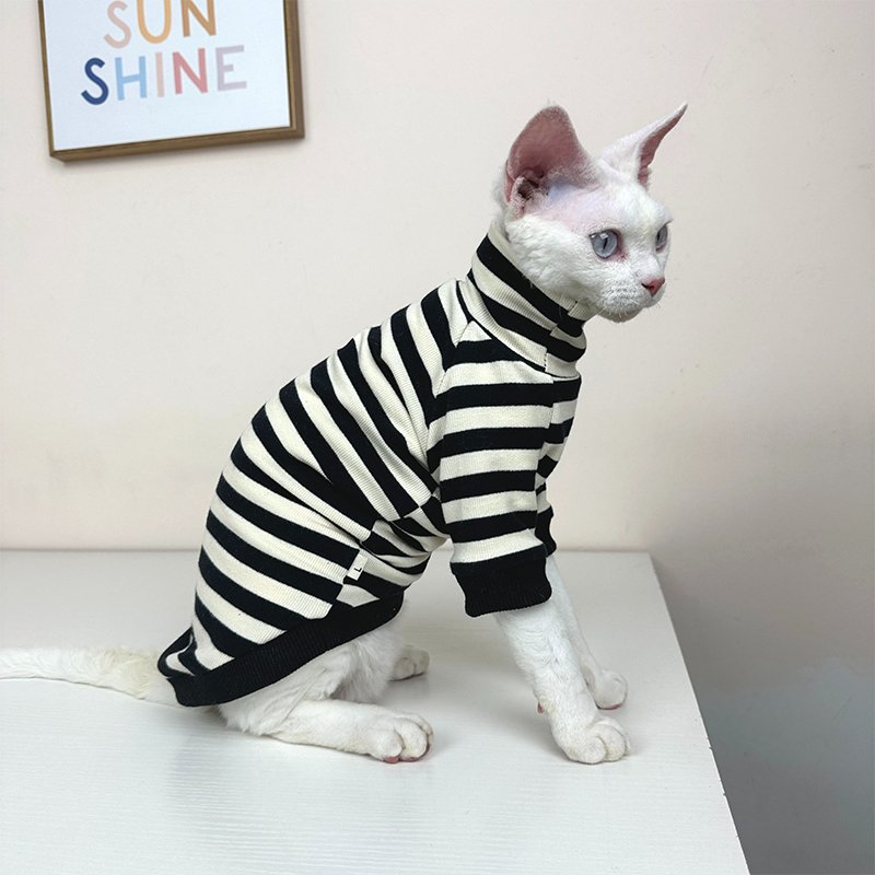 Turtleneck Stripe Shirt Sphynx Cat Clothes - PIKAPIKA