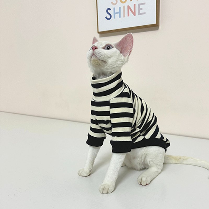 Turtleneck Stripe Shirt Sphynx Cat Clothes - PIKAPIKA