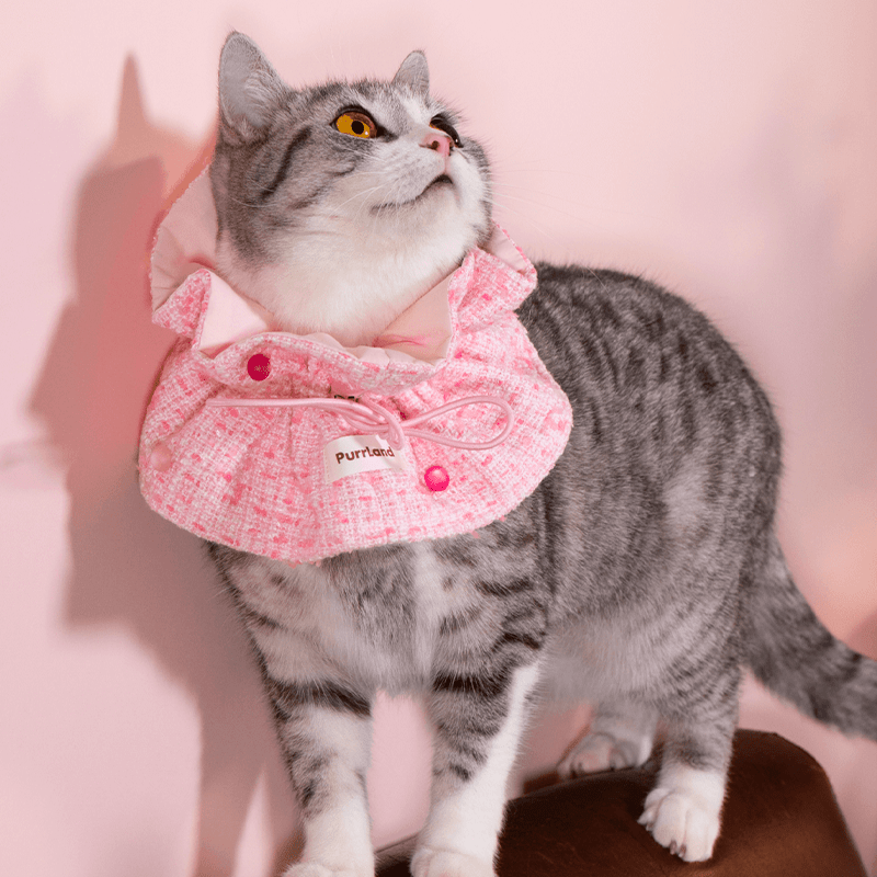 Tweed Hand Made Collar Scarf Neckerchief Pink Valentine Gift for Cat Dog - PIKAPIKA