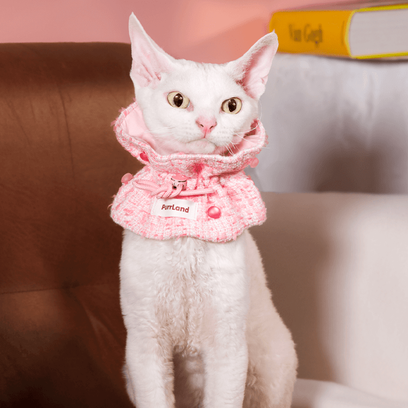 Tweed Hand Made Collar Scarf Neckerchief Pink Valentine Gift for Cat Dog - PIKAPIKA