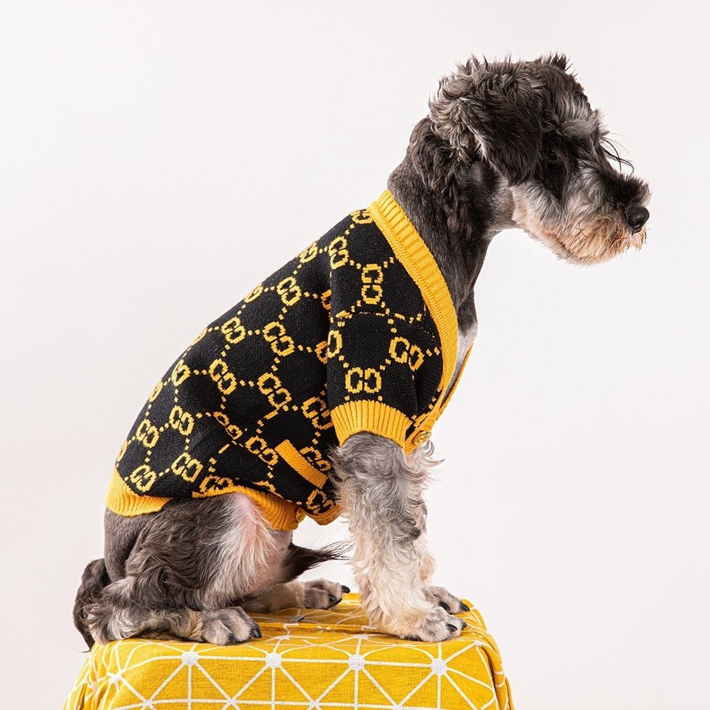 V - neck Button Knitting Sweater Dog Clothes G Black Yellow - PIKAPIKA