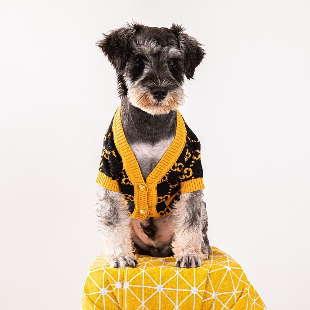 V - neck Button Knitting Sweater Dog Clothes G Black Yellow - PIKAPIKA