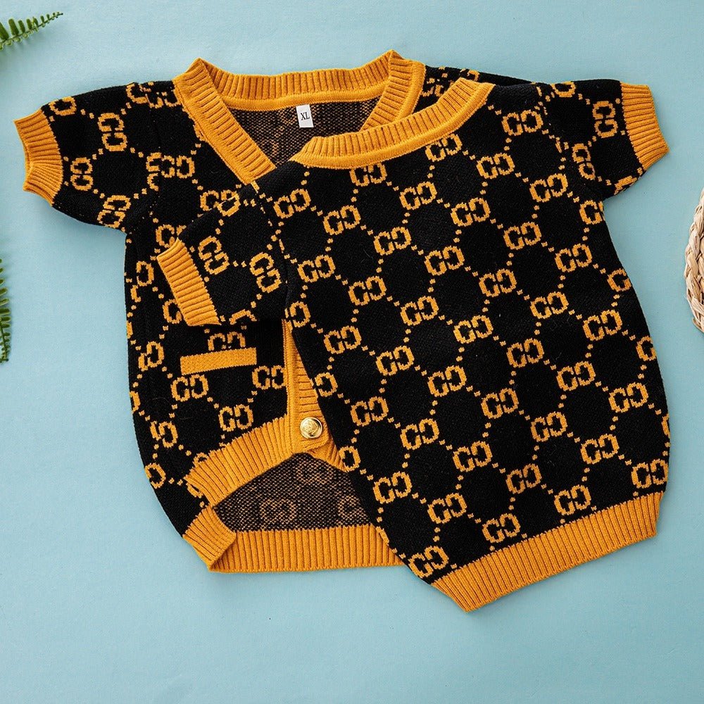 V - neck Button Knitting Sweater Dog Clothes G Black Yellow - PIKAPIKA