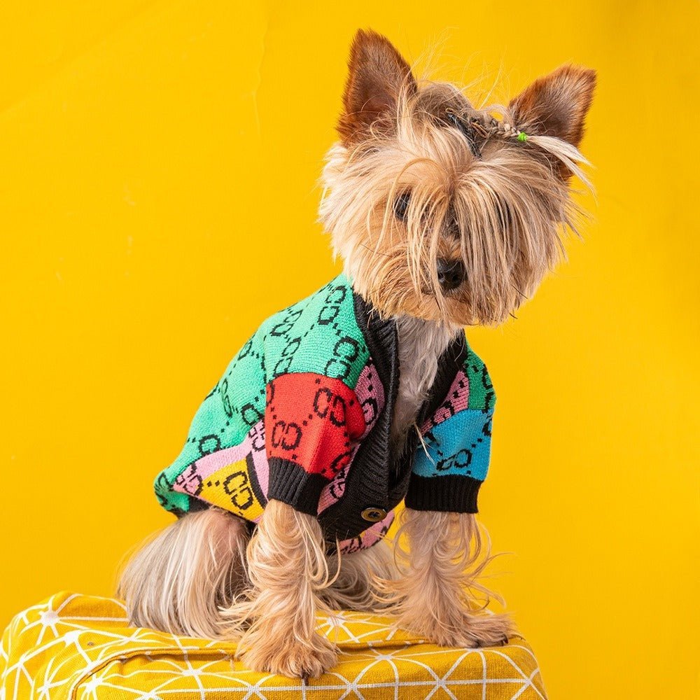 V - neck Button Knitting Sweater Dog Clothes G Colorful - PIKAPIKA